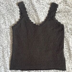 Women's olive green Textured crop Tank Top